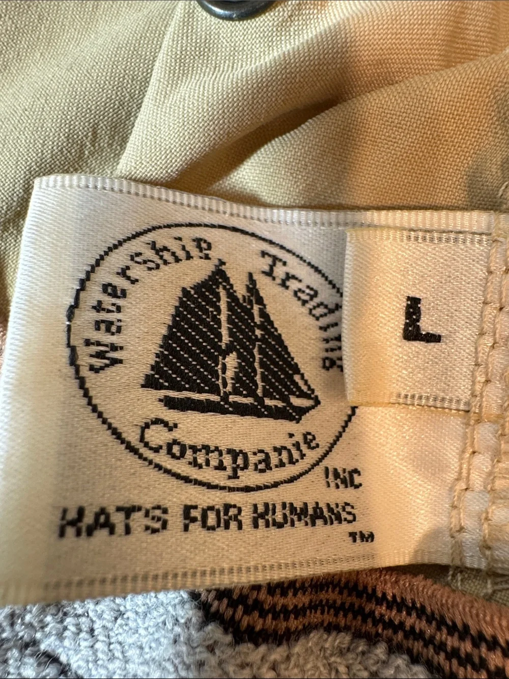 Watership Trading Company khaki hat w/ olive trim and lining. L.